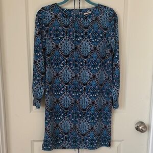 LOFT Blue and Pink Patterned Long Sleeve Dress, XSP